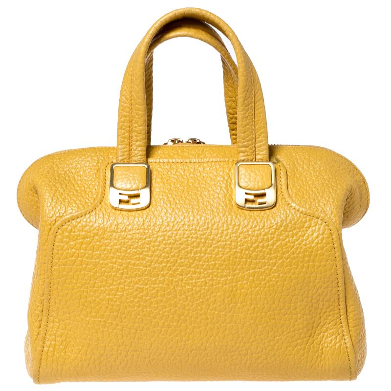 Fendi Pebbled Satchel Yellow Satchel Bag
