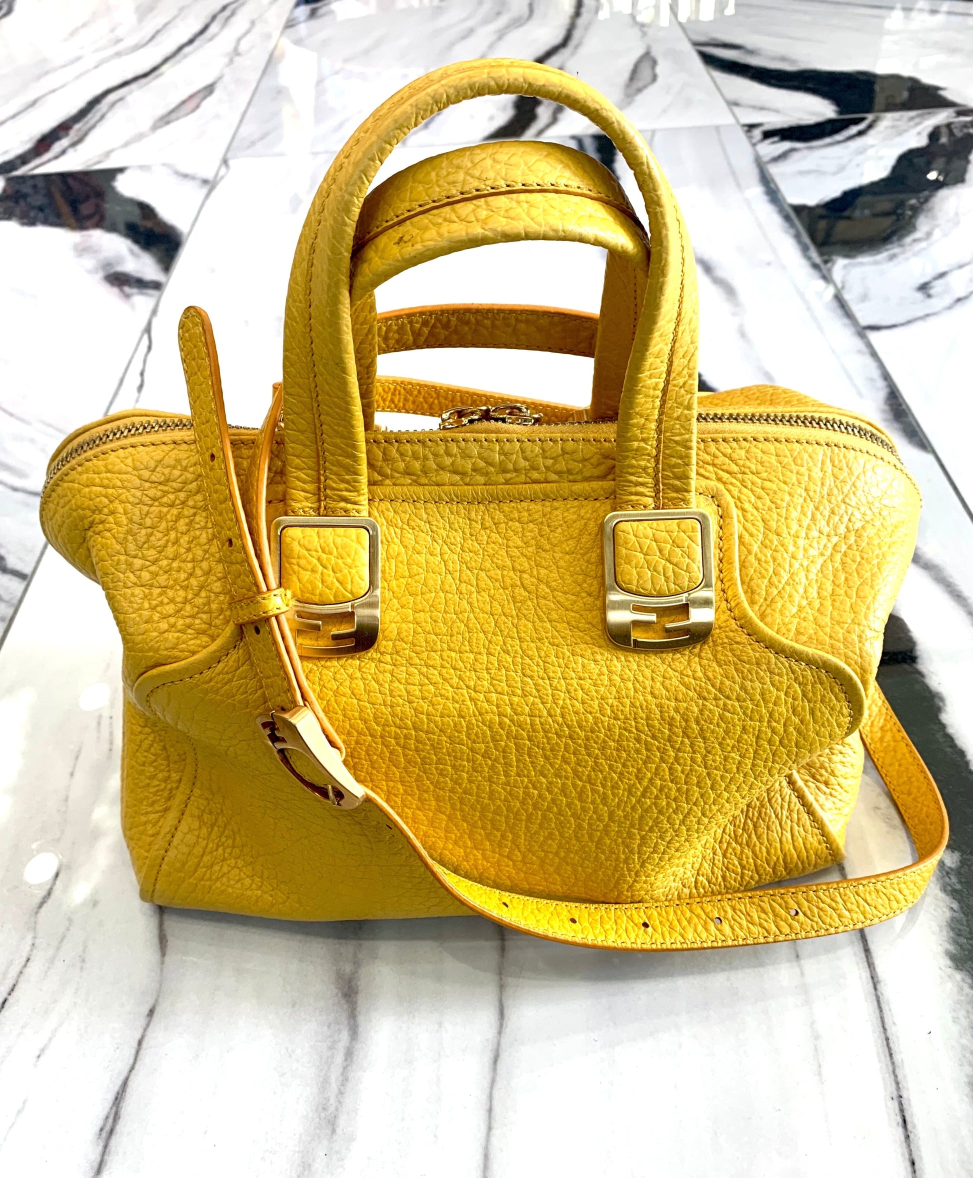Fendi Pebbled Satchel Yellow Satchel Bag