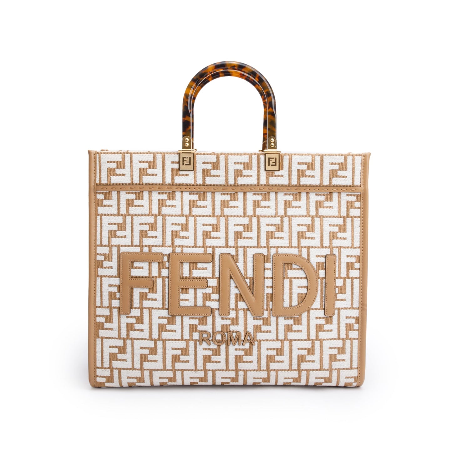 Fendi Zucca Ff Sunshine Tote Bag Raffia Beige