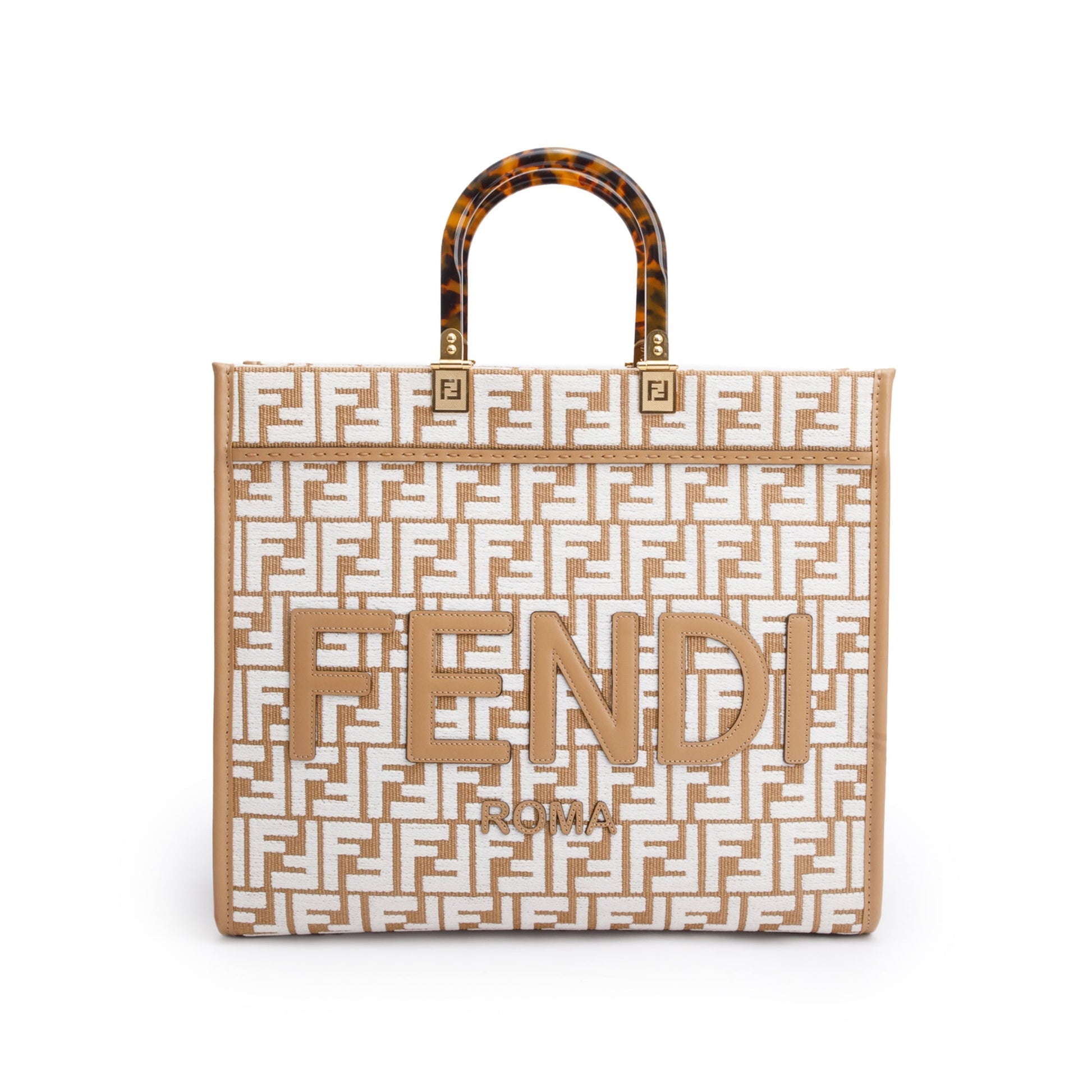 Fendi Zucca Ff Sunshine Tote Bag Raffia Beige