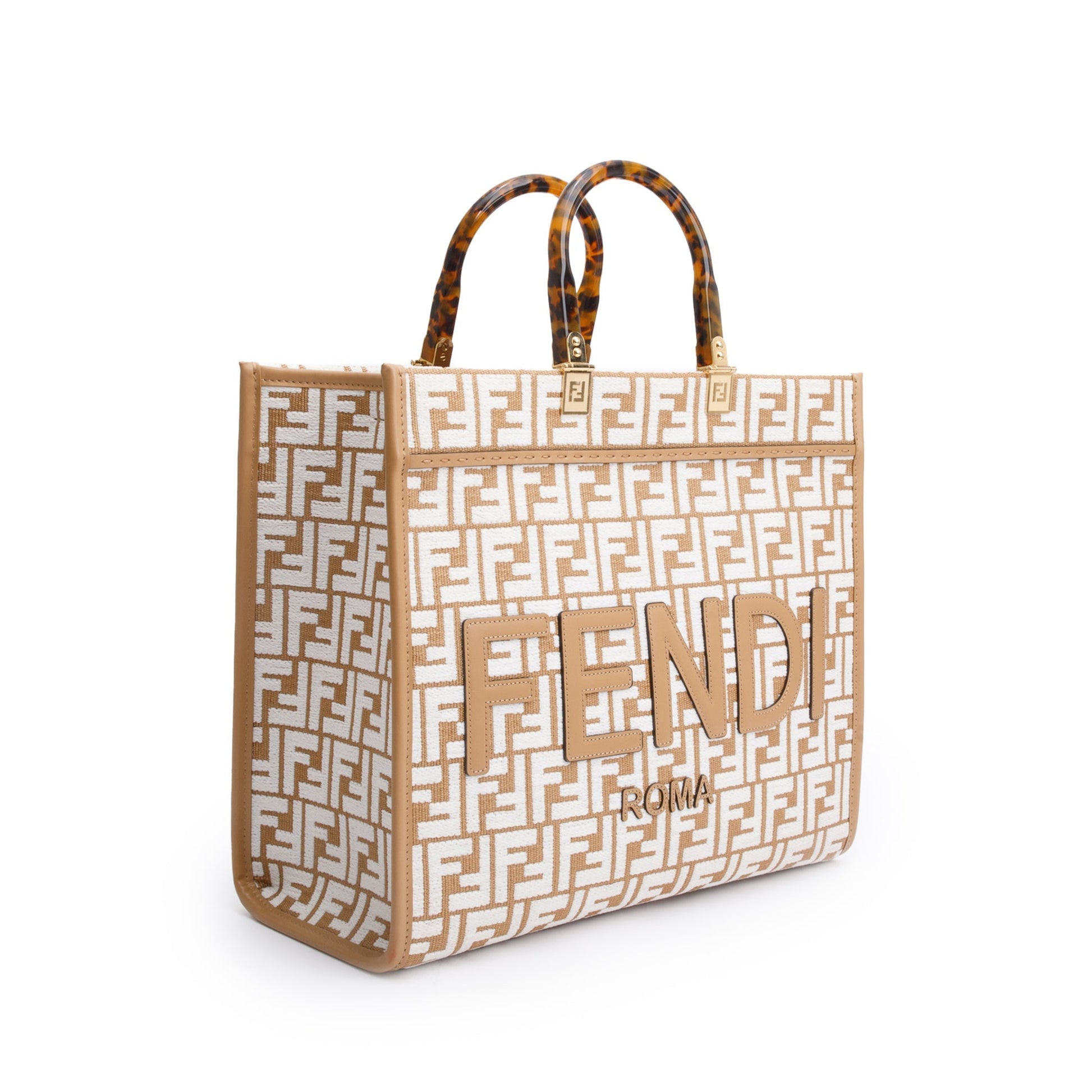 Fendi Zucca Ff Sunshine Tote Bag Raffia Beige