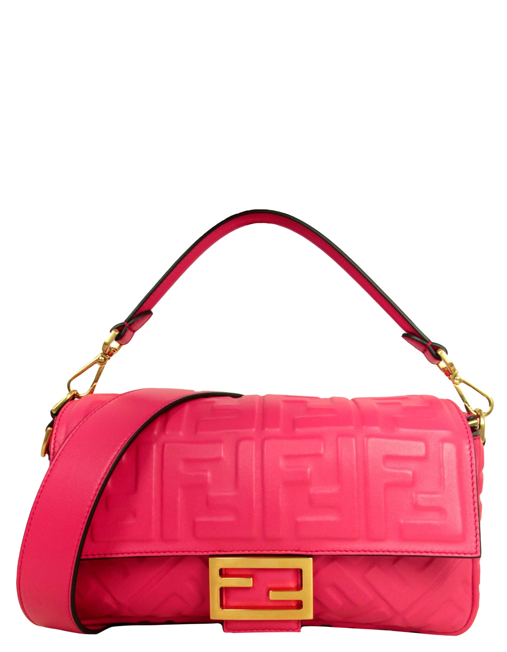 Fendi Handbag Nappa FF Baguette NM Bag w Two Leather Pink Medium Shoulder Bag W Two Straps