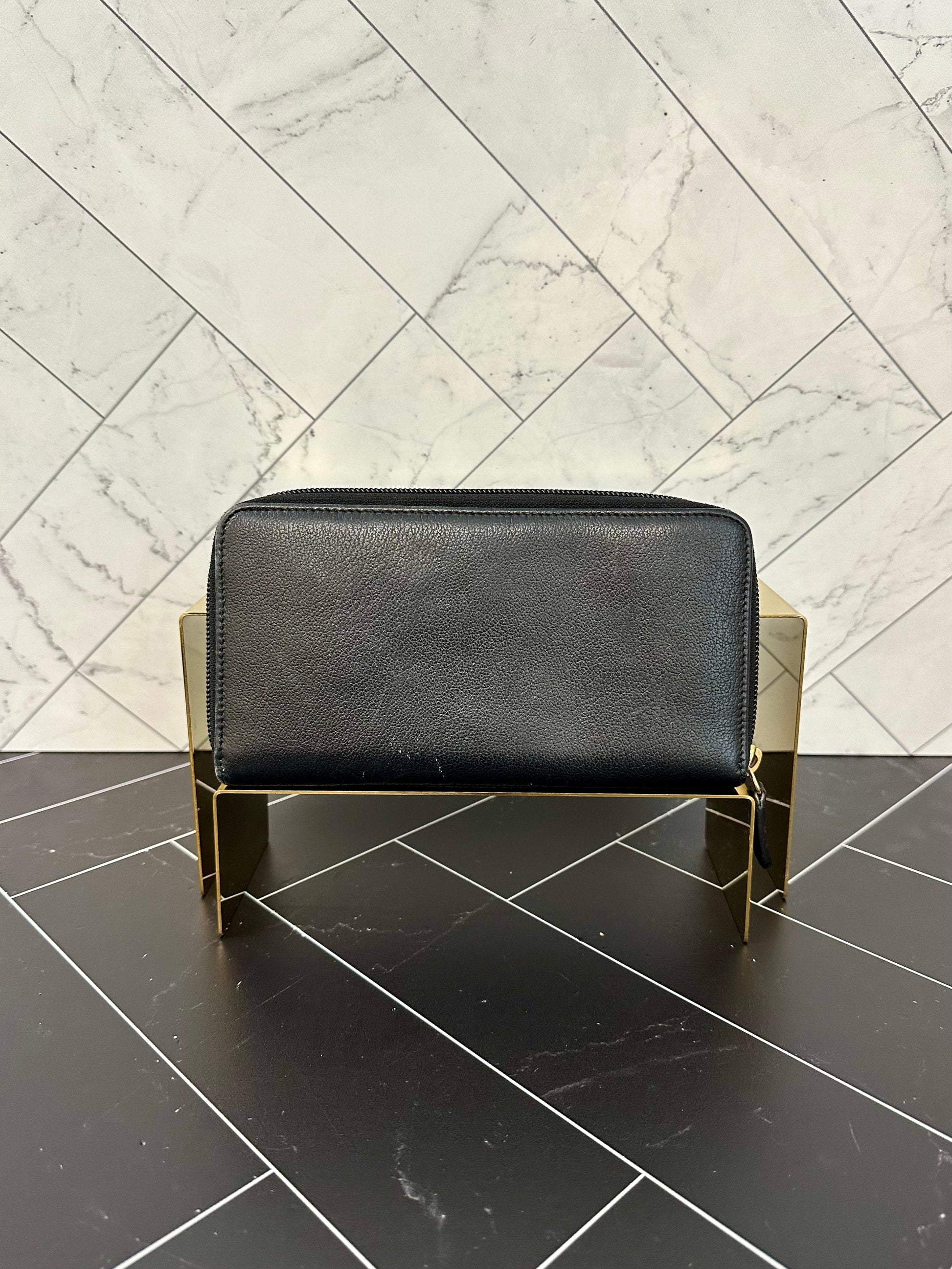 Chanel Black Leather Camelia Zippy Wallet
