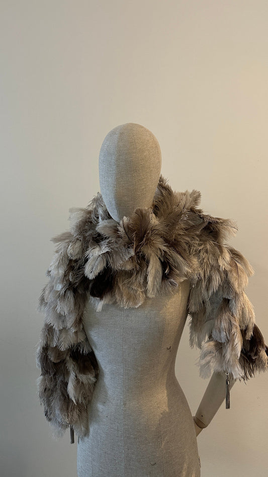 Dior Ostrich Feather Scarf Brown Beige