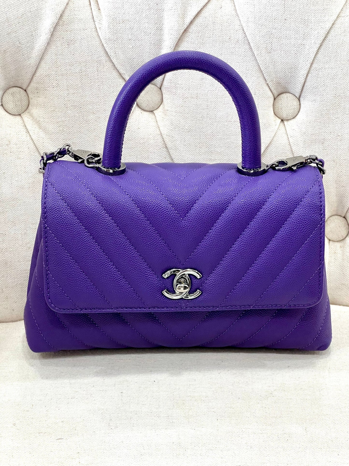 Chanel COCO HANDLE CHEVRON QUILTED CAVIAR Leather Mini Bag