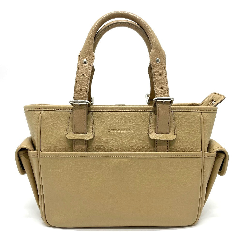 Burberry Side Pocket Women Handbag Leather Beige Logo Travel Bag