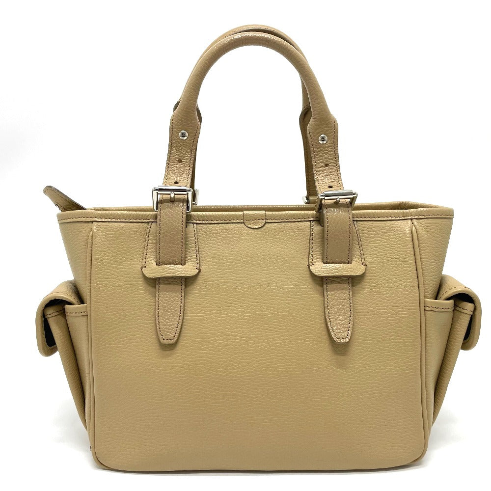 Burberry Side Pocket Women Handbag Leather Beige Logo Travel Bag