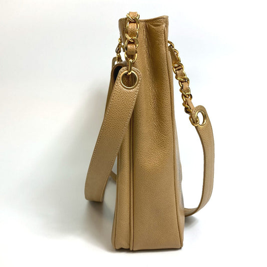 Chanel Caviar skin CC COCO Mark Beige Shoulder Bag