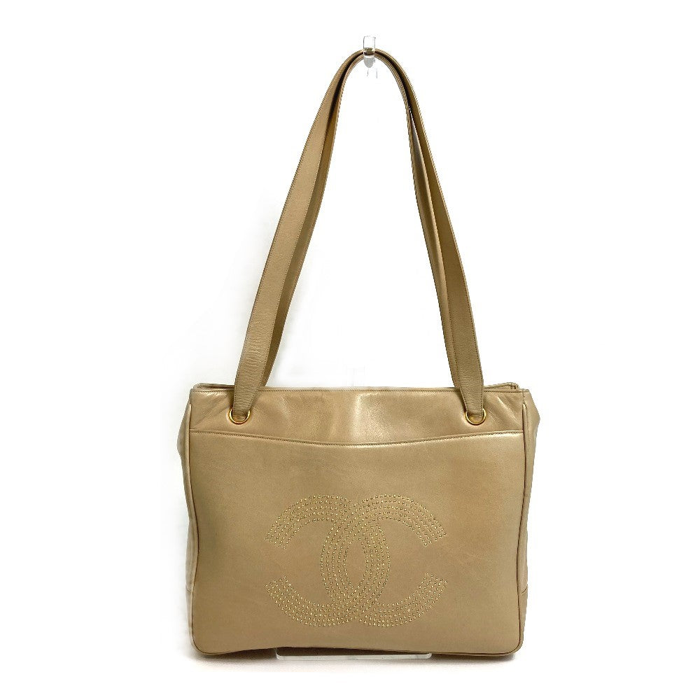 Chanel lambskin CC COCO Mark logo Studs Beige Shoulder Bag
