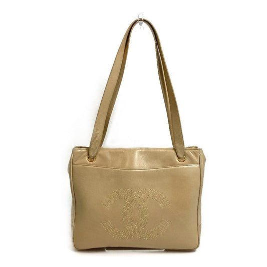 Chanel lambskin CC COCO Mark logo Studs Beige Shoulder Bag
