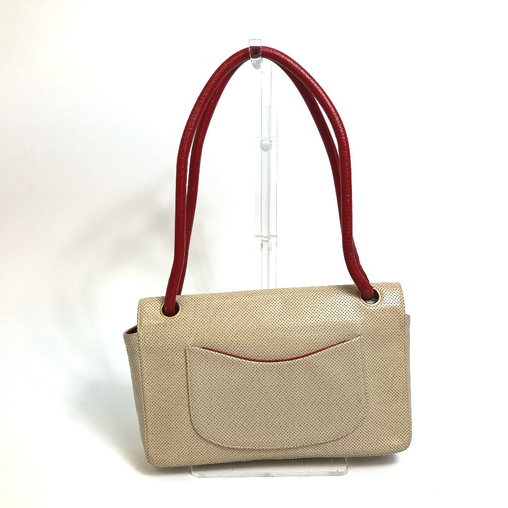 CHANEL Shoulder Bag leather Beige typex red COCO Mark CC Punching Bicolor Women  