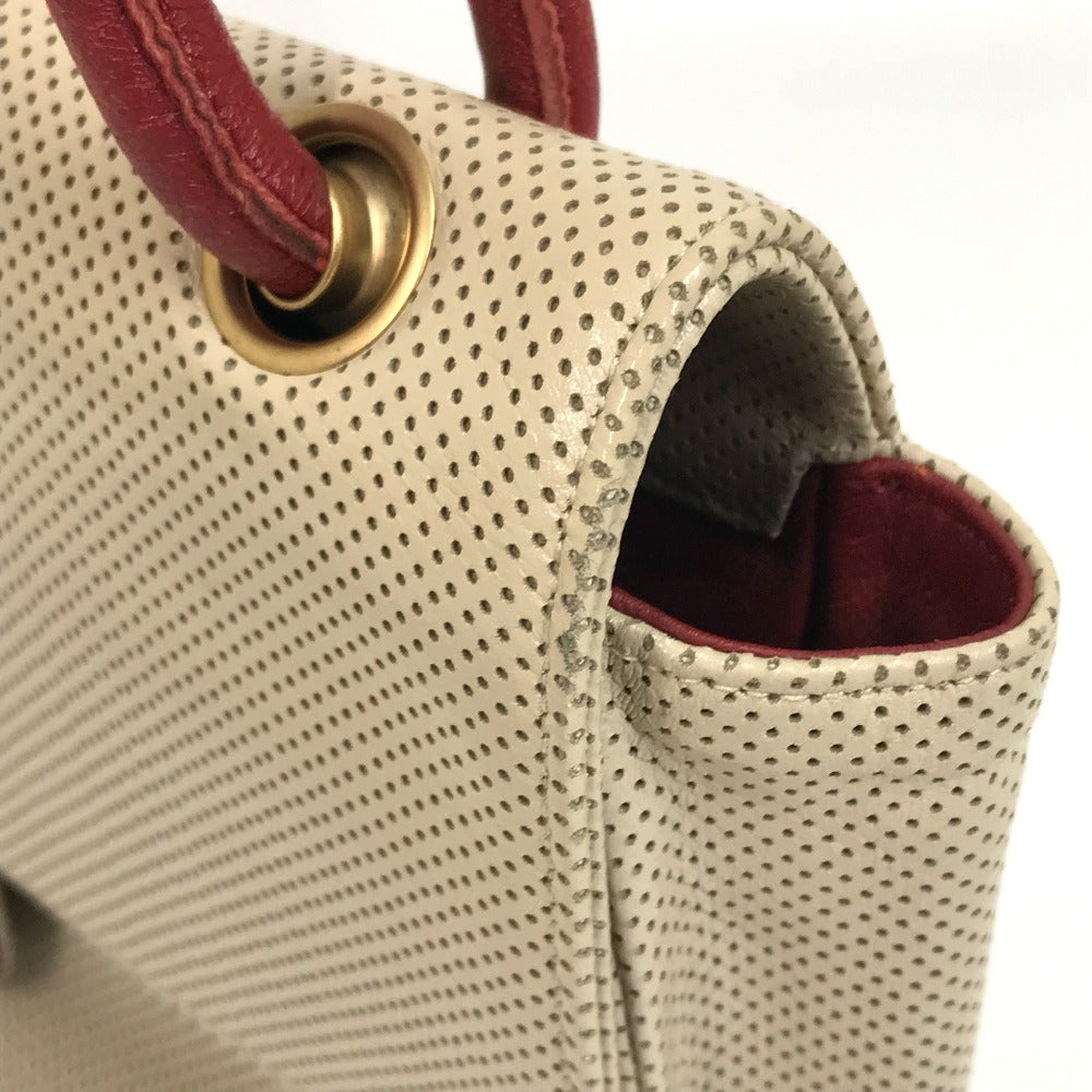 CHANEL Shoulder Bag leather Beige typex red COCO Mark CC Punching Bicolor Women  