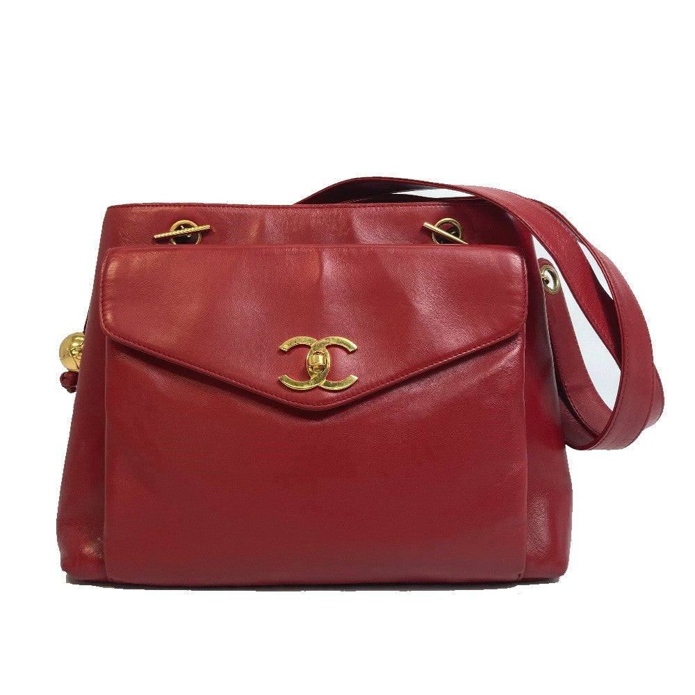 Chanel lambskin CCCOCO Mark Turnlock outside flap Red Shoulder Bag