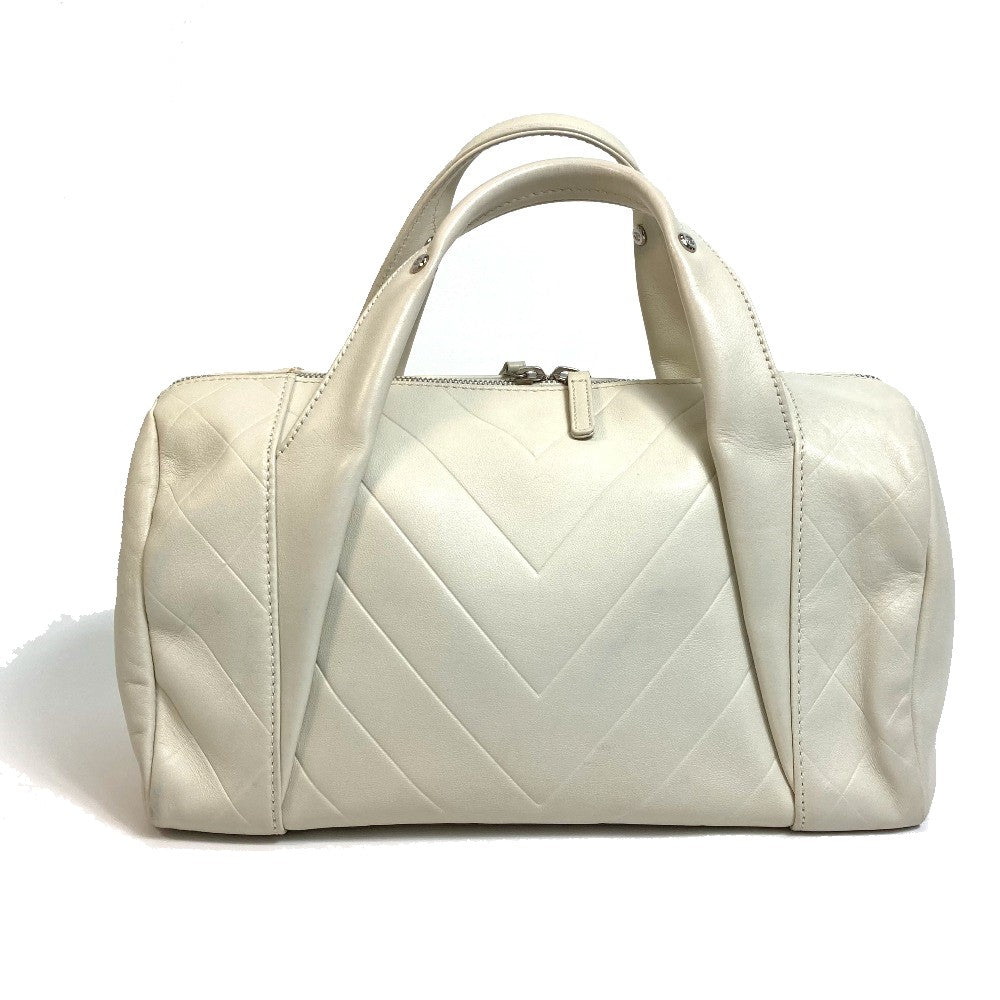 Chanel Boston Duffel CCCOCO Mark Chevron Vstitch Ivory Leather Travel Bag