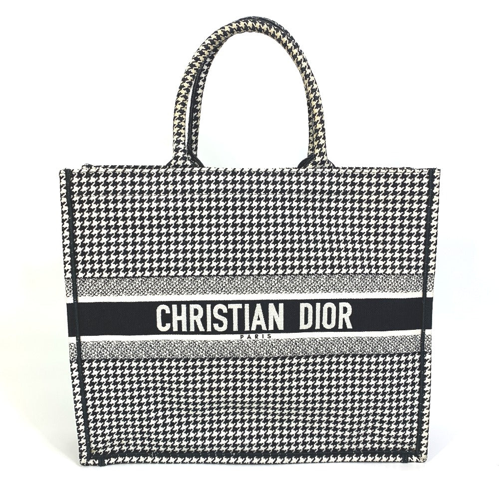 Dior Tote Bag Houndstooth Shoulder Bag Hound Tooth Canvas Black