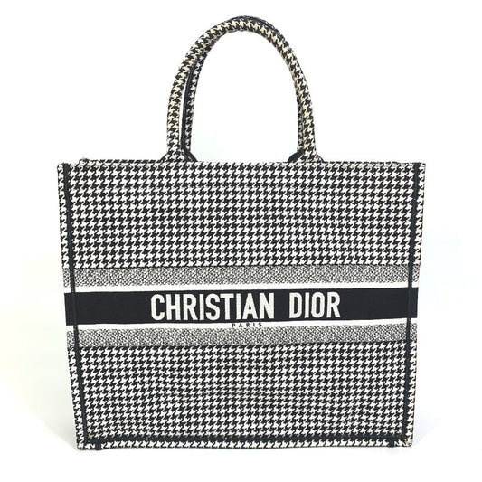 Dior Tote Bag Houndstooth Shoulder Bag Hound Tooth Canvas Black
