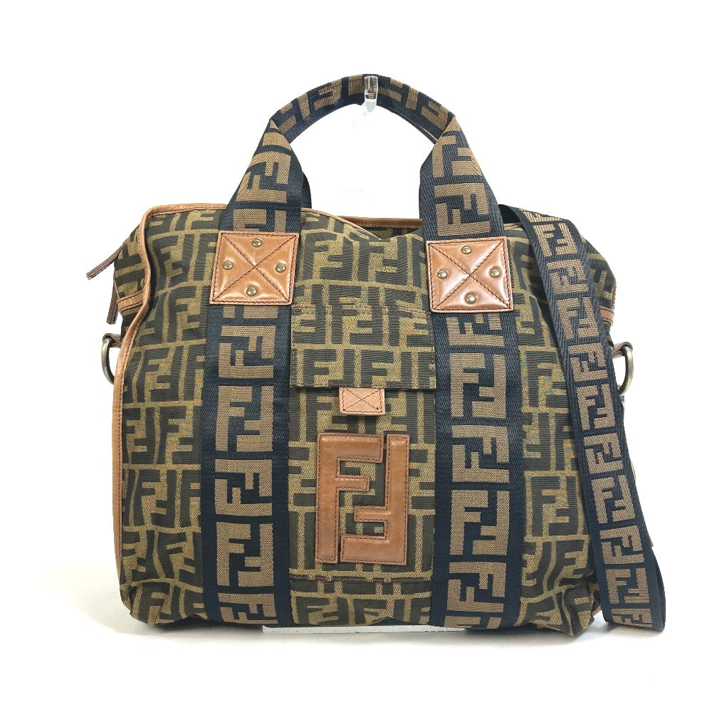 Fendi Tote Bag 7Va158 Zucca Ff Pattern Handbag 2Way Leather Canvas Brown Shoulder Bag