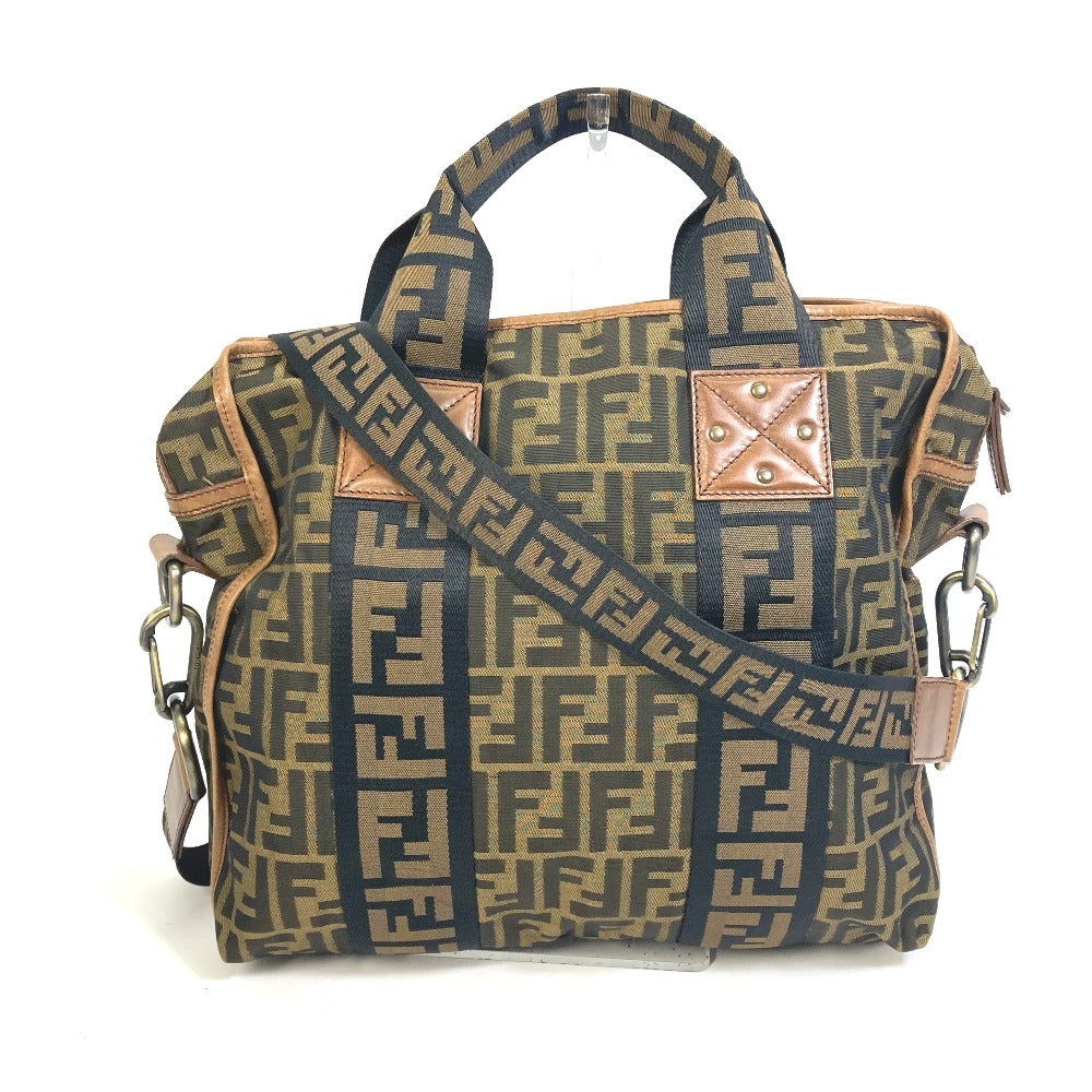 Fendi Tote Bag 7Va158 Zucca Ff Pattern Handbag 2Way Leather Canvas Brown Shoulder Bag