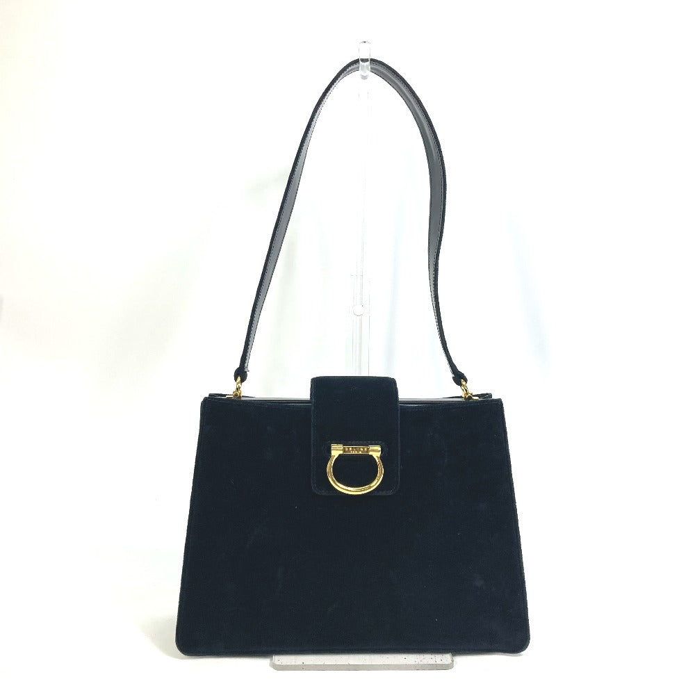 Shoulder Bag Velor Gamaguchi Women Leather Black