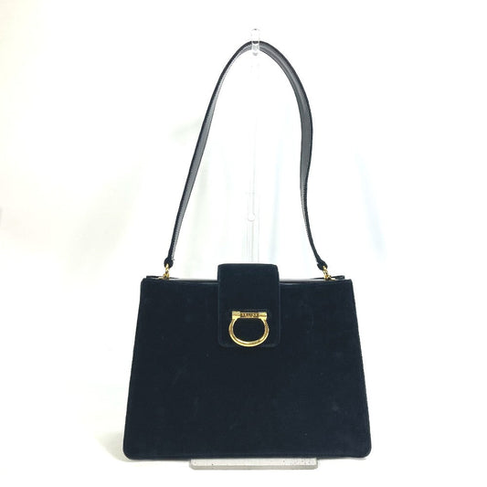 Shoulder Bag Velor Gamaguchi Women Leather Black