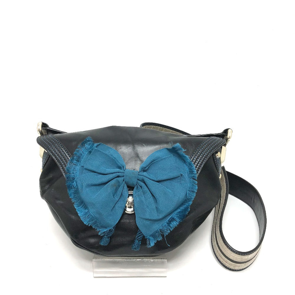 Shoulder Bag Ribbon Crossbody Women Leather Black Crossbody Bag