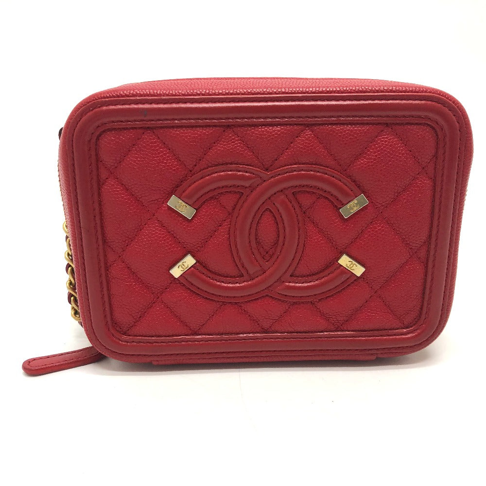 Chanel Caviar skin CC filigree Matrasse Red Shoulder Bag