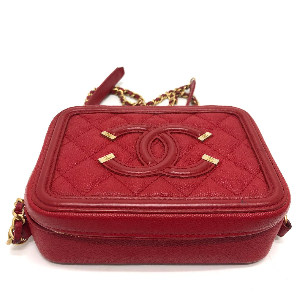 Chanel Caviar skin CC filigree Matrasse Red Shoulder Bag