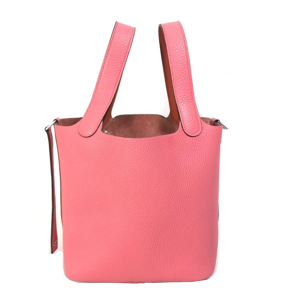 Hermes Handbag Taurillon Clemence Pico Lock Ekra Pm Women Pink Tan Travel Bag