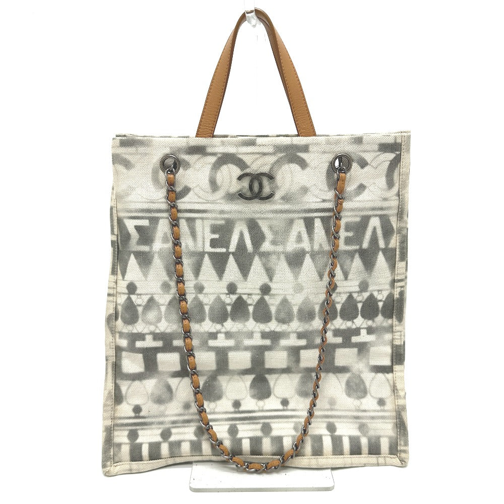 Chanel CC COCO Mark Icon Shopping Beige Canvas Leather Shoulder Bag