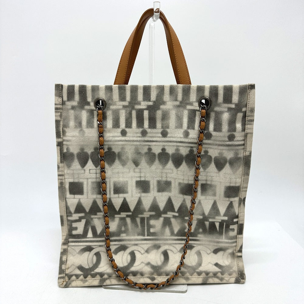 Chanel CC COCO Mark Icon Shopping Beige Canvas Leather Shoulder Bag