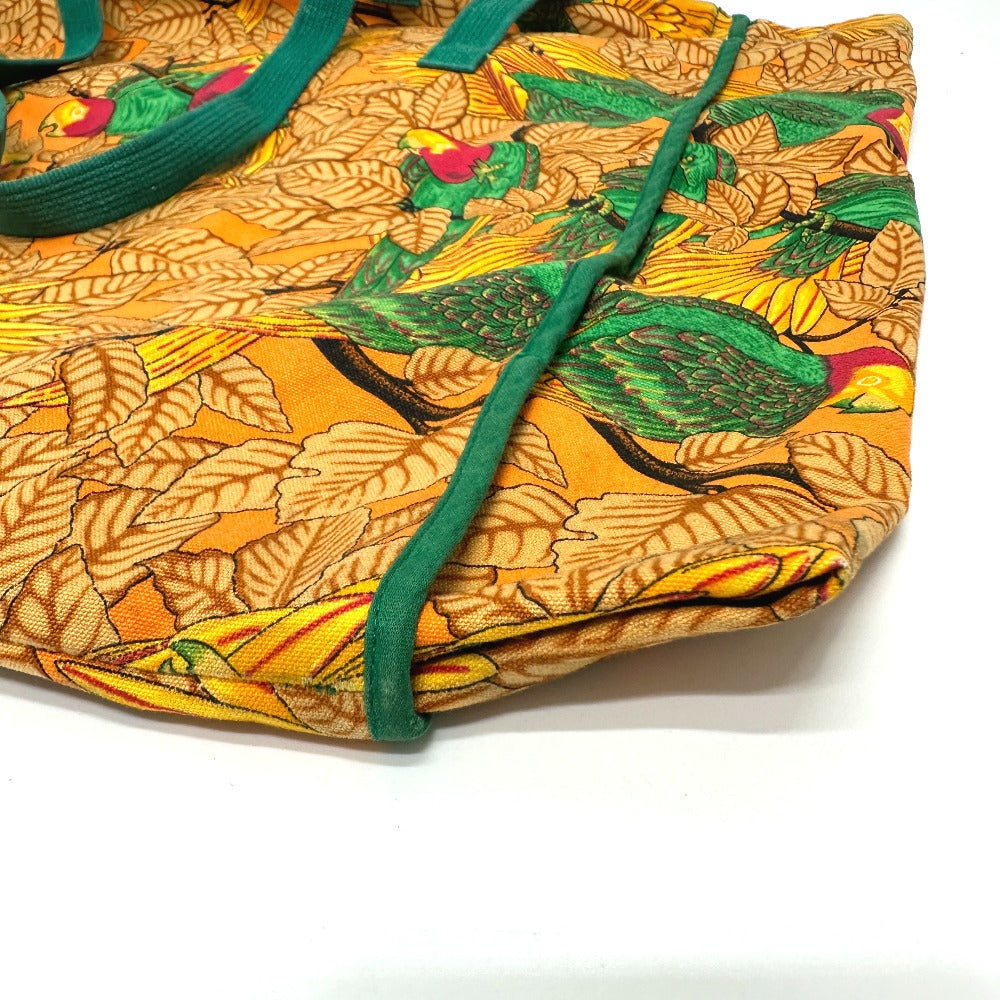 Hermes Tote Bag Parakeet Bird Pattern Women Canvas Orange