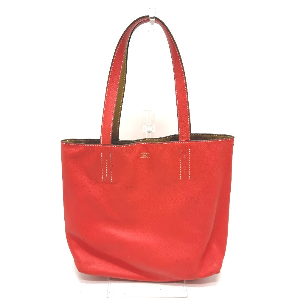 Hermes Tote Bag Vokissim Doble Sense Reversible Leather Orange