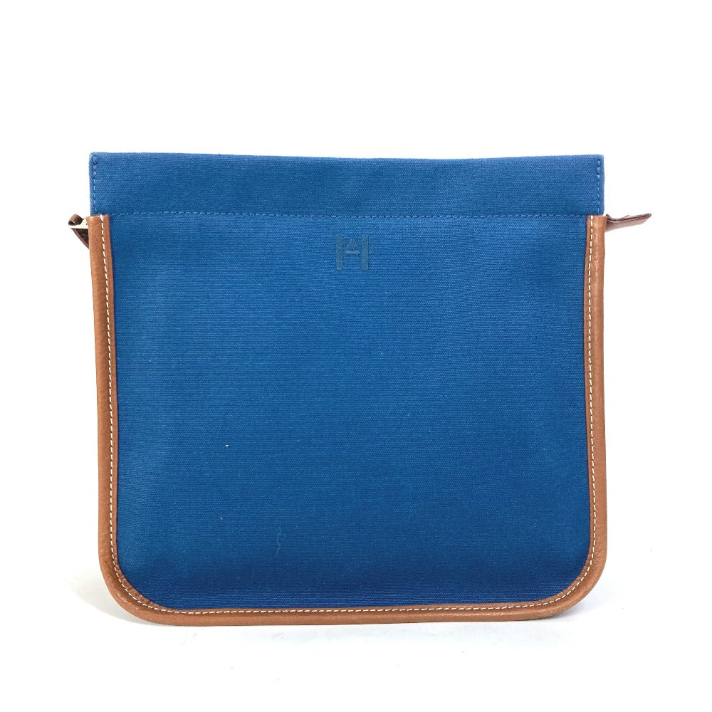 Hermes Clutch Bag Embroidery Camille Mens Leather Canvas Navy