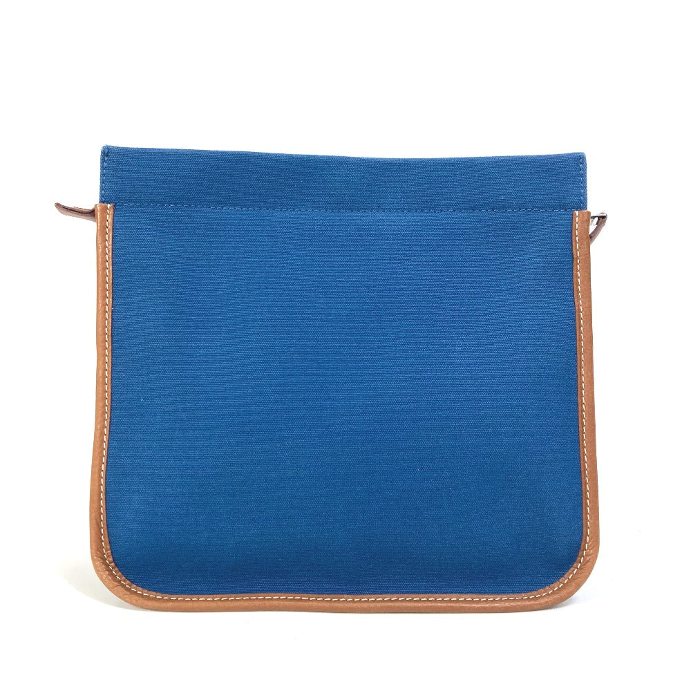 Hermes Clutch Bag Embroidery Camille Mens Leather Canvas Navy