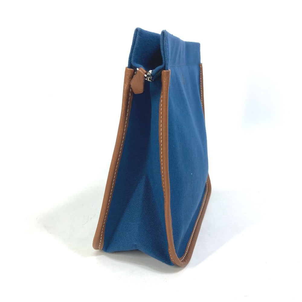 Hermes Clutch Bag Embroidery Camille Mens Leather Canvas Navy