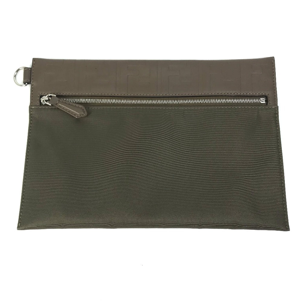 Fendi Pouch 7N0108 Khaki Zucca Women Handbag Leather Nylon Travel Bag