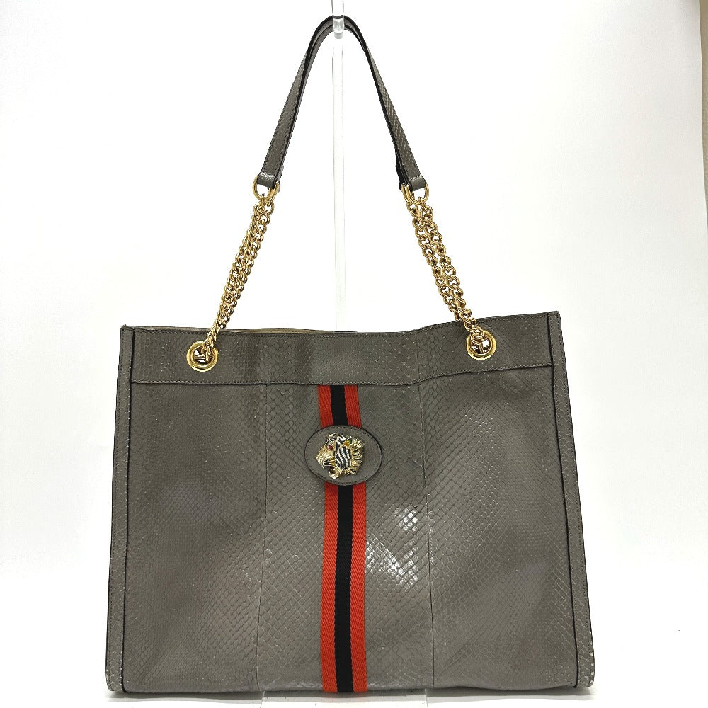 Gucci Sherry line raja tiger head Leather Gray Tote Bag