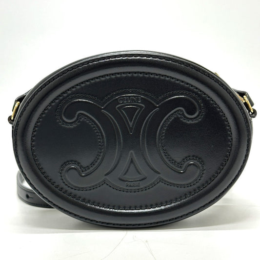 Shoulder Bag Triomphe Oval Purse Cuir Women Leather Black