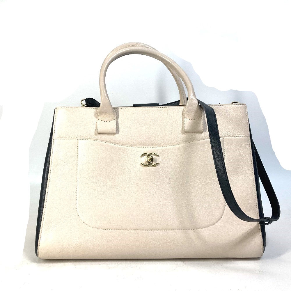 Chanel CC COCO Mark Bicolor Neo Executive Beige Leather Handbag