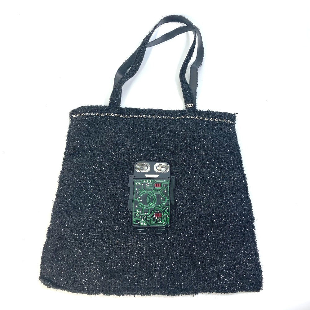 Chanel tweed CC COCO Mark Rhinestone Pearl Black Tote Bag