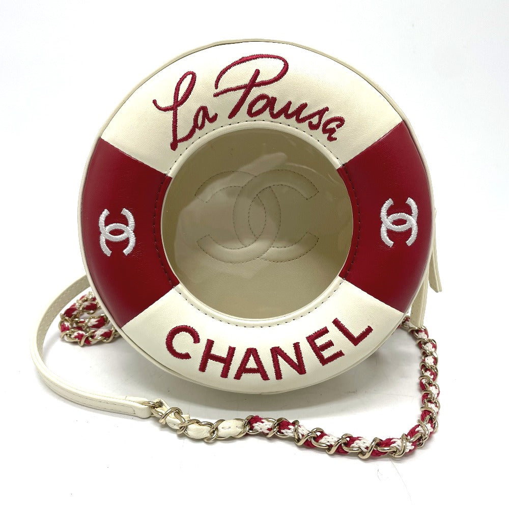 Chanel Lambskin Plastics COCO Mark CC round White Red Small Shoulder Bag