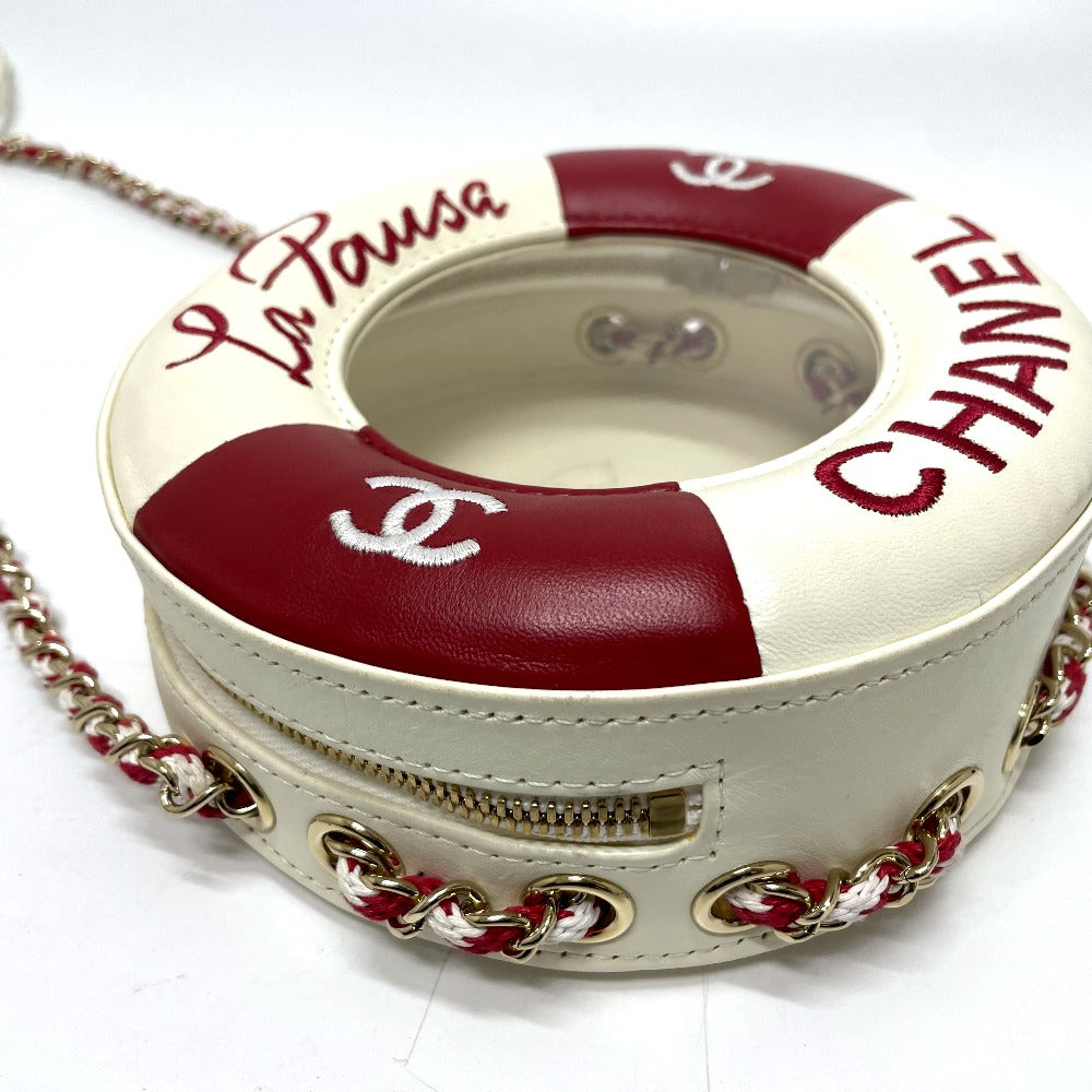 Chanel Lambskin Plastics COCO Mark CC round White Red Small Shoulder Bag