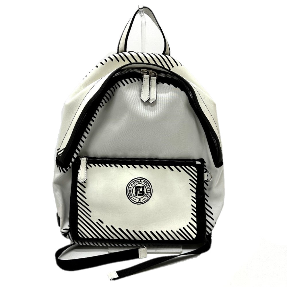 Fendi Backpack 7Vz042 Joshua Vides California Sky Backpack Mens Leather Canvas White