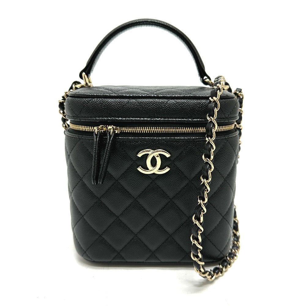 Chanel Vanity Caviar skin COCO Mark CC Black Handbag G 90