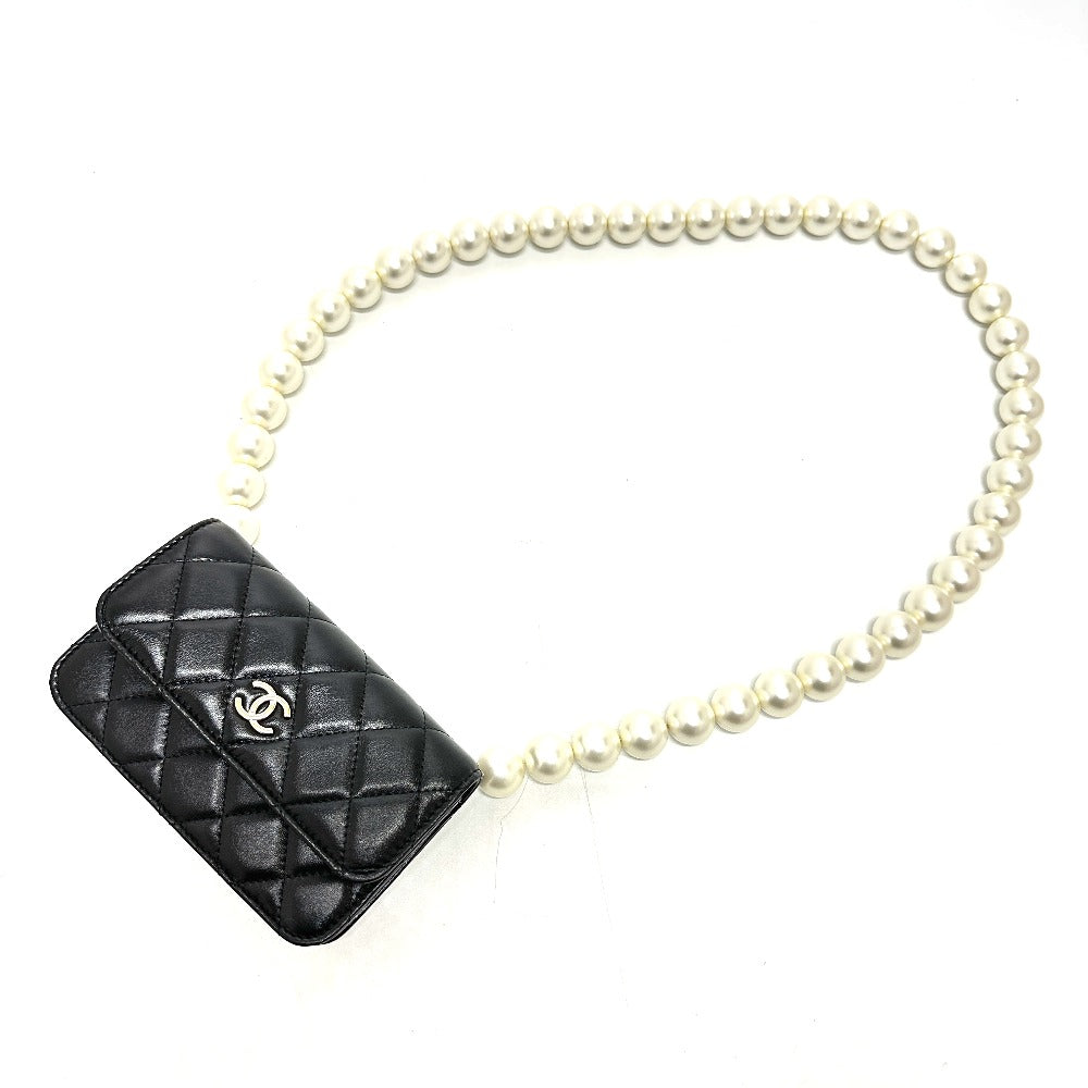 Chanel lambskin CC COCO Mark Pearl Black Shoulder Bag