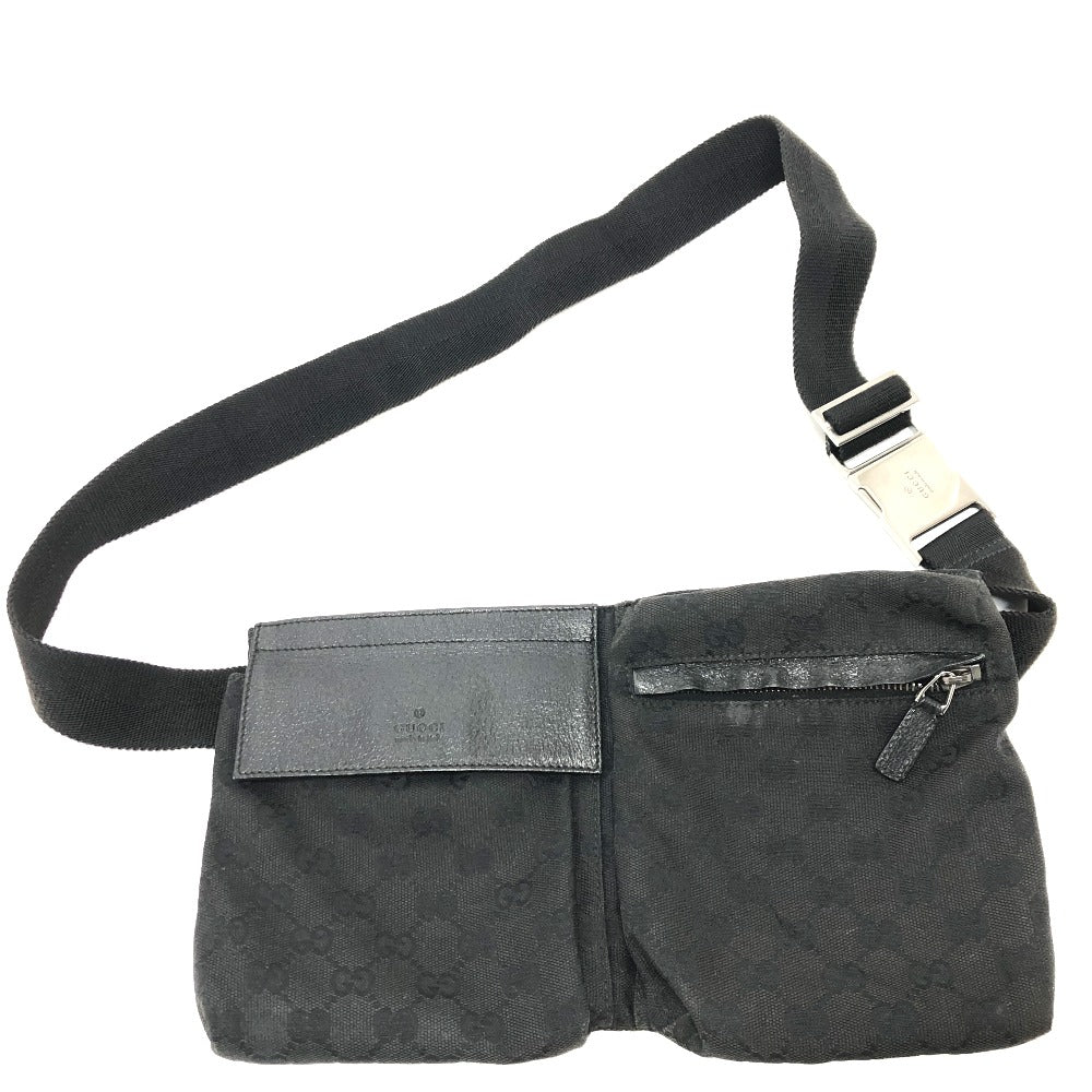 Gucci Waist GG Sling Leather Canvas Black Travel Bag