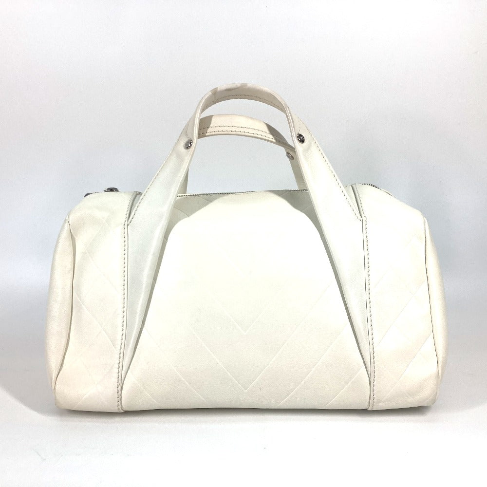 Chanel Boston Duffel Calf CC COCO Mark White Leather Travel Bag