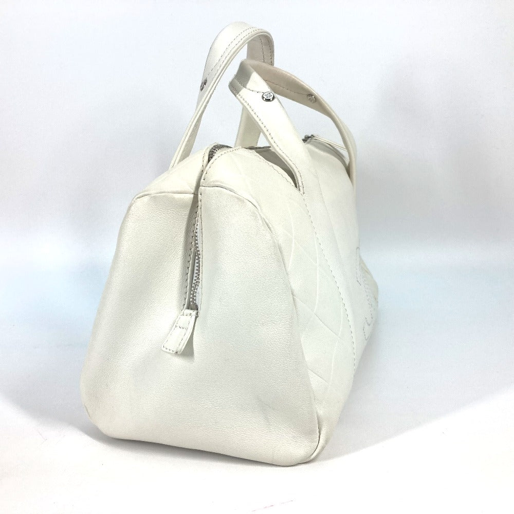 Chanel Boston Duffel Calf CC COCO Mark White Leather Travel Bag