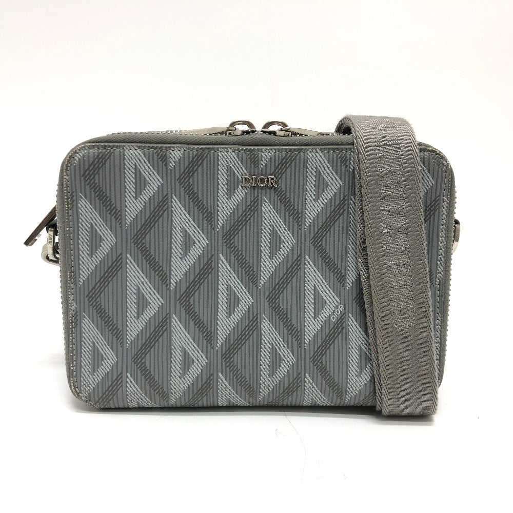 Dior Shoulder Bag Coated Gray Cd Diamond Pouch Leather Canvas
