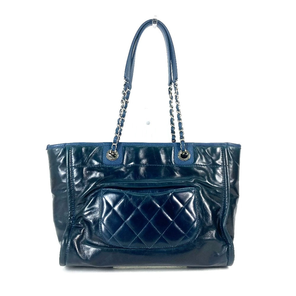 Chanel Navy Logo DeauvilleMM Leather Shoulder Bag